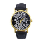 Fashion Watches women Quartz Watches PU Leather Flower Print Women Casual Wristwatches relogios feminino