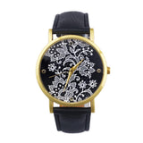 Fashion Watches women Quartz Watches PU Leather Flower Print Women Casual Wristwatches relogios feminino