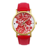 Fashion Watches women Quartz Watches PU Leather Flower Print Women Casual Wristwatches relogios feminino