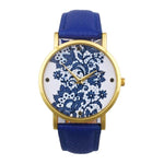 Fashion Watches women Quartz Watches PU Leather Flower Print Women Casual Wristwatches relogios feminino