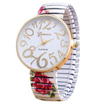 Genvivia New Glass Golden Roman Numerals Luxury Women Femal Bracelet Quartz Wrist Watch Stainless Steel