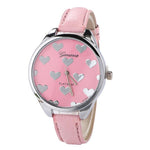 Genvivia Fashion Women Watches Leather Band Heart-shaped Alloy Dial Quartz Wrist Watch Bracelet Women Watches With Gift Box