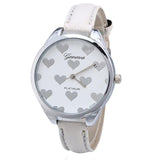 Genvivia Fashion Women Watches Leather Band Heart-shaped Alloy Dial Quartz Wrist Watch Bracelet Women Watches With Gift Box