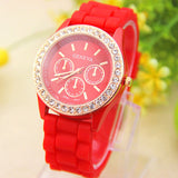 Hot Selling Geneva Watch Women Silicone Dress Watch Women Crystal Silicone Watches  Quartz Wristwatches Relojes Mujer