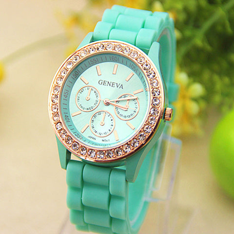 Hot Selling Geneva Watch Women Silicone Dress Watch Women Crystal Silicone Watches  Quartz Wristwatches Relojes Mujer