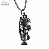 SUSENSTONE New Fish Bone Fish Skeleton Stainless Steel Pendant Surfer Chain Necklace