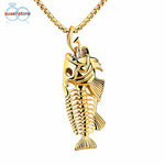 SUSENSTONE New Fish Bone Fish Skeleton Stainless Steel Pendant Surfer Chain Necklace