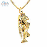 SUSENSTONE New Fish Bone Fish Skeleton Stainless Steel Pendant Surfer Chain Necklace