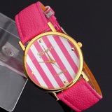 2017 Fashion Geneva Watch Women Striped Analog PU Leather Quartz watches women Clock montre Femme Relojes Mujer