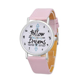 Follow Dreams Words DIY Unisex simple Watches 2017 Retro Design PU Leather Quartz Watches Women Clock Gift Wristwatch Mens