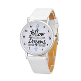 Follow Dreams Words DIY Unisex simple Watches 2017 Retro Design PU Leather Quartz Watches Women Clock Gift Wristwatch Mens