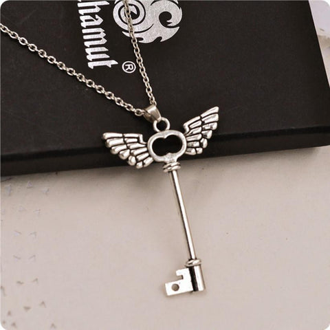 2016 new arrival women necklace girl Angel wings Key Friendship Pendant Long Chain