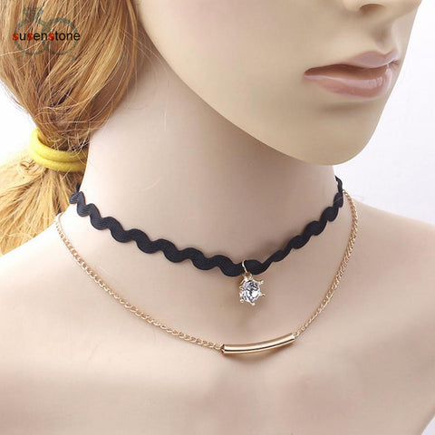 SUSENSTONE Fashion Girl Handmade Gothic Fishing Line Triangle Sets Collar Choker Necklace