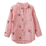 2017 Toddler Baby Kids Girl Flower Tops T-Shirt Button Down Shirt Outfits Clothes Children Flower Embroidery T Shirt Striped