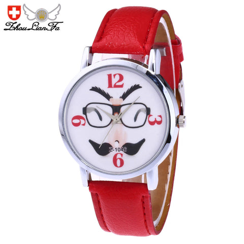 ZHOULIANFA Women Man Quartz Watches Glasses Unisex Leather Analog Wrist Simple Watch Round Case Watch erkek kol saati