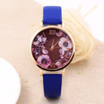 Elegant Watch Women 2017 PU Leather Wristwatch For Women Floral Clock Woman Quartz Watch Reloj mujer Montre Female #824