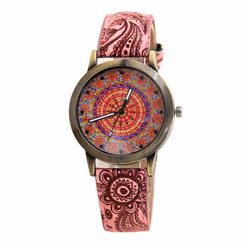 GENVIVIA Vintage	Watch Women Retro Printed Color Strap Digital Dial Leather Band Quartz Analog Wrist Watches reloj mujer