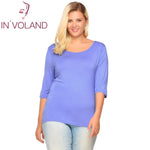 IN'VOLAND Women T-Shirts Top Big Size Autumn Spring Round Collar 3/4 Sleeve Solid Slim Fit Pullover Casual Tshirt Tees Plus Size