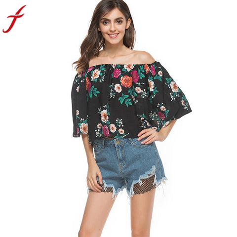 Fashion Summer Spring Blouse Women Off Shoulder Floral Printed Casual Tops Shirt Woman Short Sleeve Vintage Flare Skeeve Blusa