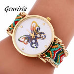 GENVIVIA Colorful Butterfly Women Watch 2017 Fahion Lady Quartz Pattern Knitting Dial Bracelet Watches