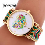 GENVIVIA Colorful Love Heart Women Bracelet Watches 2017 Fashion Knitting Quartz Pattern Dial Dresses Watch