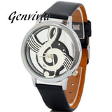 Fashion 1pc Women Men Watches Note Music Notation Leather Quartz Wristwatch reloj  montre  femme 2 colors Free shipping