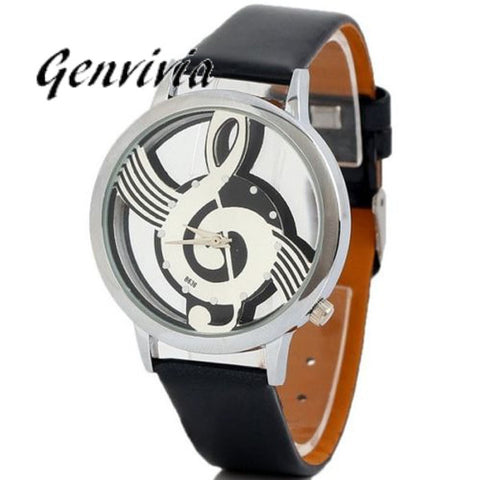 Fashion 1pc Women Men Watches Note Music Notation Leather Quartz Wristwatch reloj  montre  femme 2 colors Free shipping