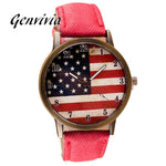 Genvivia Hot Sale Women's Watch American Flag Pattern 2017 Watch Leather Band Analog Quartz Vogue WristWatches Male Female