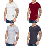 Street Wear T-shirt Holes Hip Hop Short Sleeve T-shirts Men O-neck Loose Tops