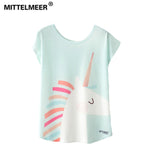 MITTELMEER 2018 Spring Summer kawaii t Shirt Girls Student Women Harajuku Short Sleeve Cartoon Fruit blue Unicorn T-Shirts Tee