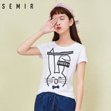 SEMIR Short-sleeved T-shirt for women spring 100% cotton 2018 new white T shirts cat printed version sweet bowknot tshirt