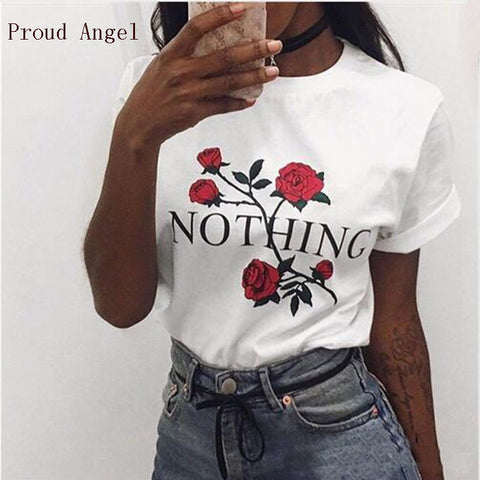 Nothing Letter Print T Shirt Rose Harajuku T-Shirt Women 2018 Summer Casual Short Sleeve Women T Shirt Plus Size Punk Shirts