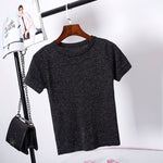 ONLYSTAR Knitted Summer T Shirt Women Casual Short Sleeves T-Shirt Breathable Elasticity Kintwear Top O-Neck Female Tshirt