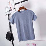 ONLYSTAR Knitted Summer T Shirt Women Casual Short Sleeves T-Shirt Breathable Elasticity Kintwear Top O-Neck Female Tshirt