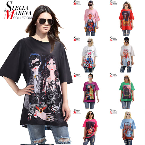 New 2018 Women Black Top Tees Big Size Half Sleeve O Neck Cartoon Print T-Shirt Cool Street Wear T Shirts Style Wholesale 3342