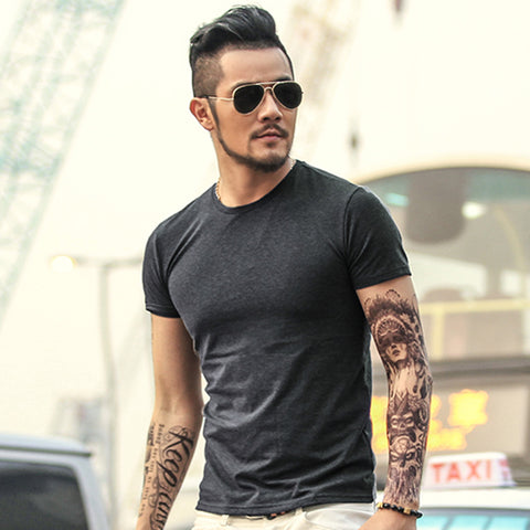 Summer New 2018 Fashion Brand Mens T Shirt Solid Color Short-Sleeve Slim Fit Shirt Men Cotton T Shirts Men Casual Tee Shirts