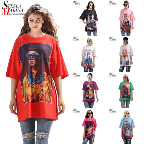 New 2018 European Fashion Red Color Women Top Tee Half Sleeve O Neck Printed Style Girls T-shirt Cotton T Shirt Plus Size 3339